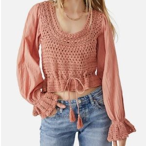 Free People Megan Crochet Top Coral Sand